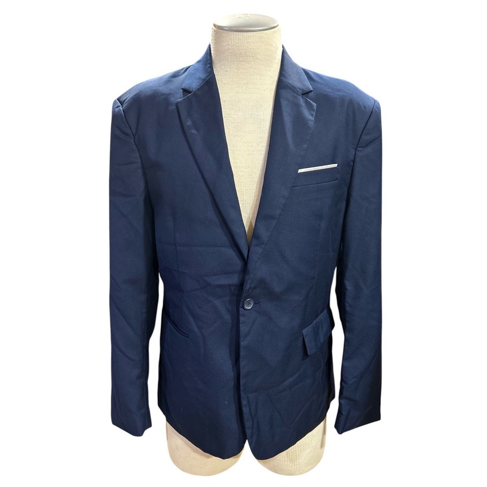 Mage Male Mens Blazer Sport Coat Size Large Navy Blue Single Button Slim Fit